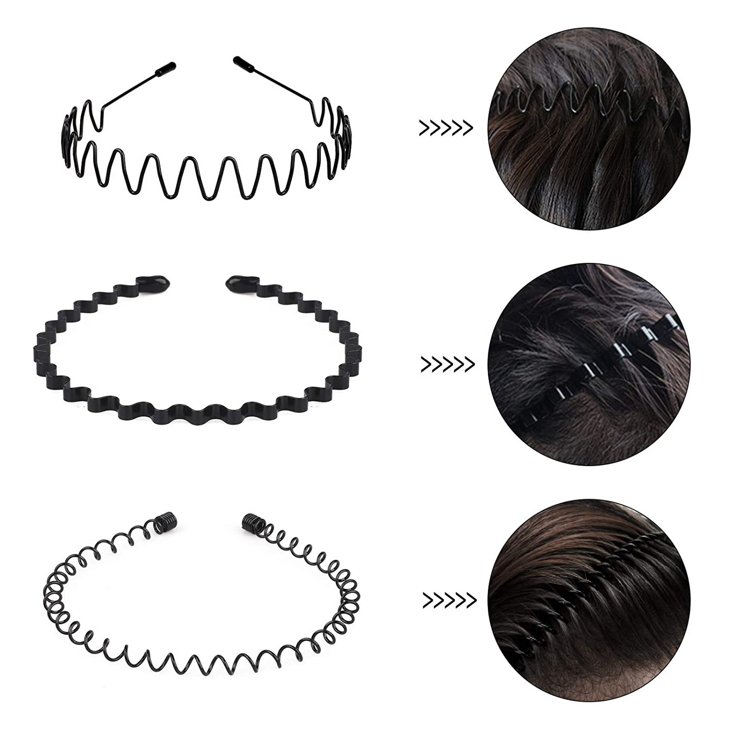 6Pcs Metal Hair Headband Wave Style Hoop Band Comb Sports Hairband Men Women US seller