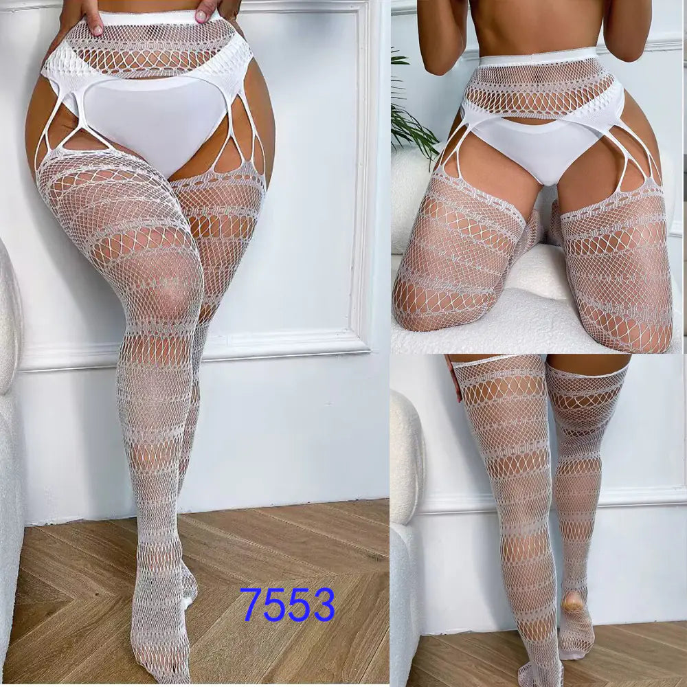 Factory Stock Women's Fishnet Stockings with Floral Design - Lingerie