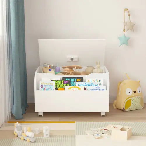White Wooden Toy Box With 4 Universal Wheels