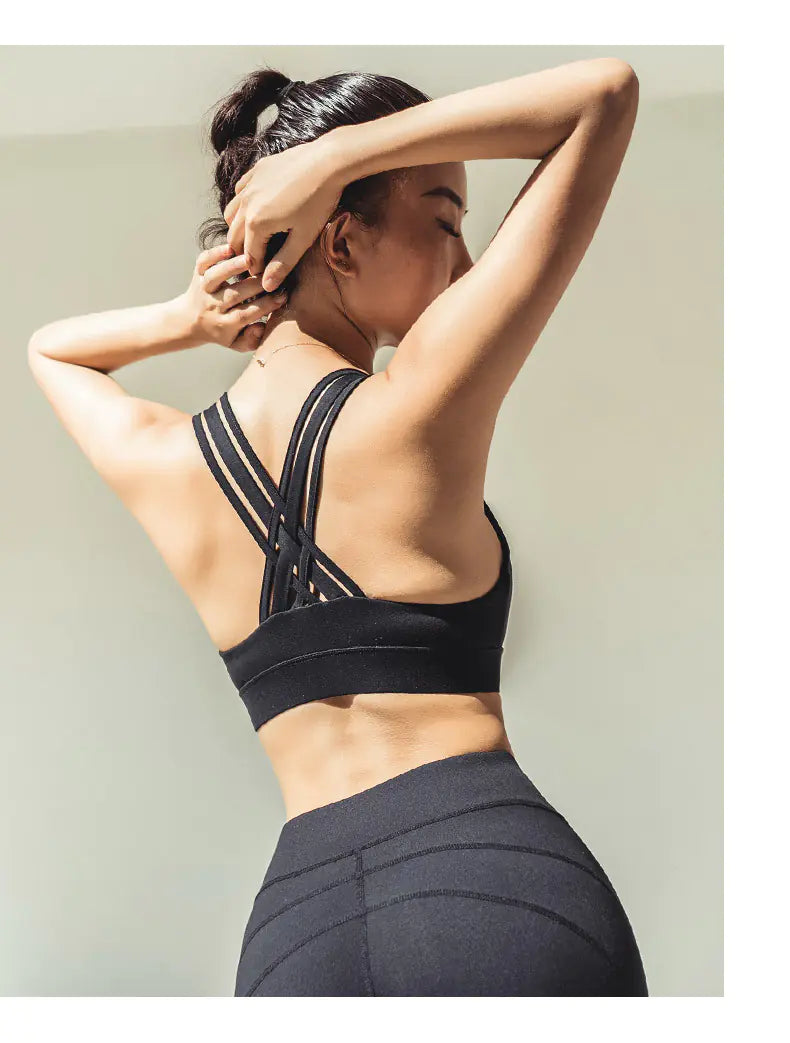 New Yoga Top with Cross Back and Sports Bra Design - Lingerie