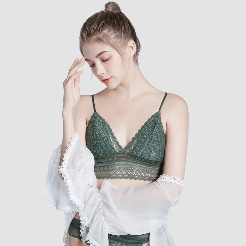 French Lace U-Back Bralette with Triangle Cups Set - Lingerie