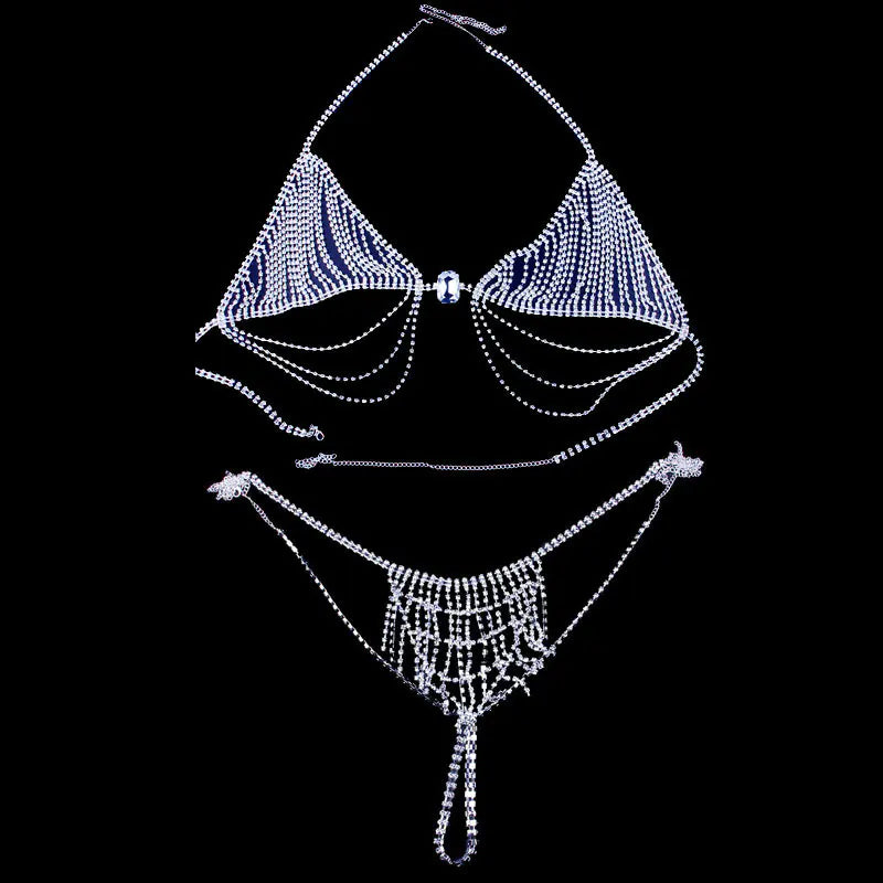 Bikini Set with Sparkling Rhinestone Body Chain - Lingerie