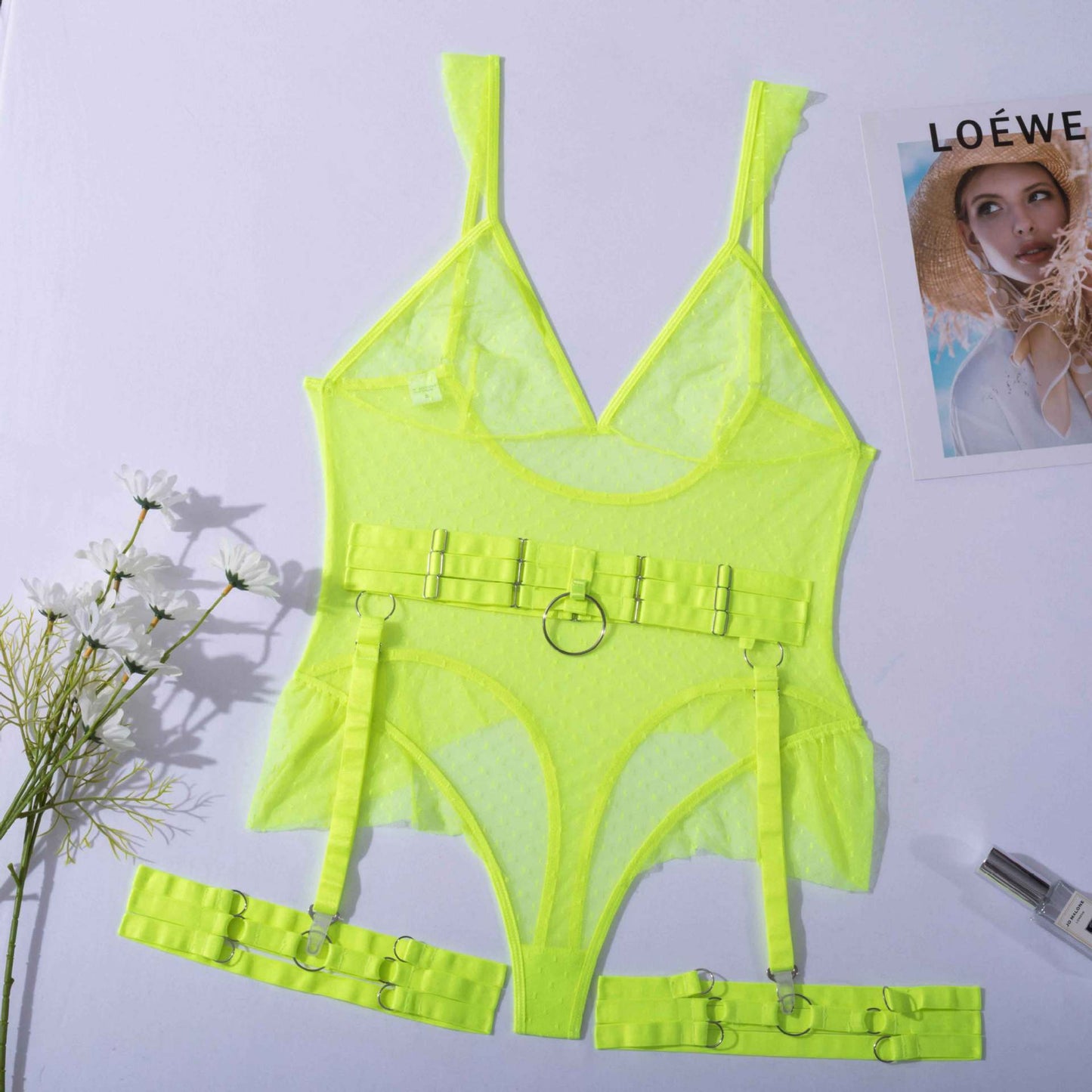 New Lace Mesh Bodysuit with Stockings for Women - Lingerie