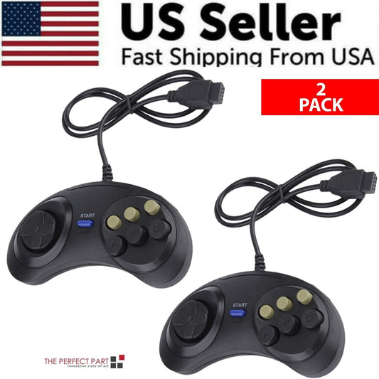 2X 6 Button Game Pad Controller For SEGA Genesis Black Old School Classic New -Us seller