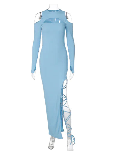 Women's Hollow-out Long Sleeve Split Dress Leggings - 888