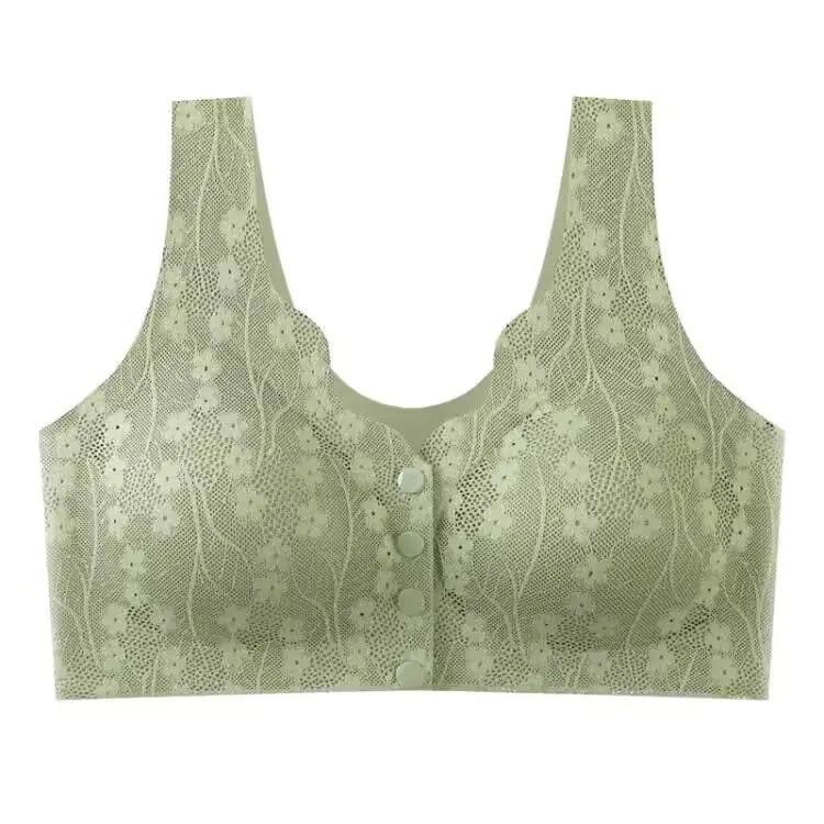 Plus Size Lace Trim Wireless Bra for Older Women - Lingerie