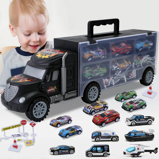 Toddler Toys for 3-4 Year Old BoysLarge Transport Cars Carrier Set Truck Toys with 12 Die cast Vehicles Truck Toys CarsIdeal Christmas Easter Gifts Toys for Kids Age 3-7 - US seller