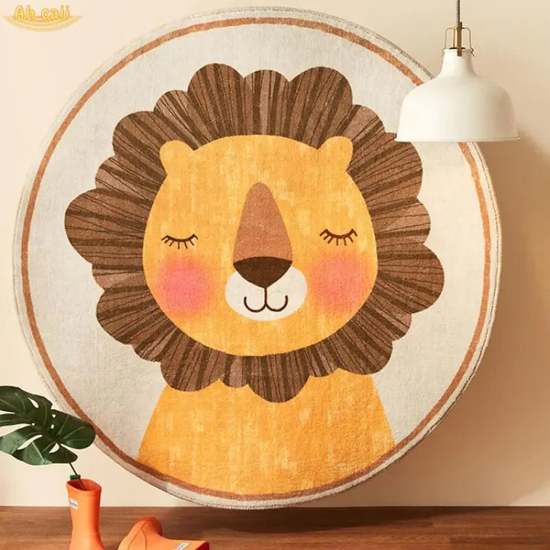 Cartoon Round Plush Floor Mat for Children's Bedroom
