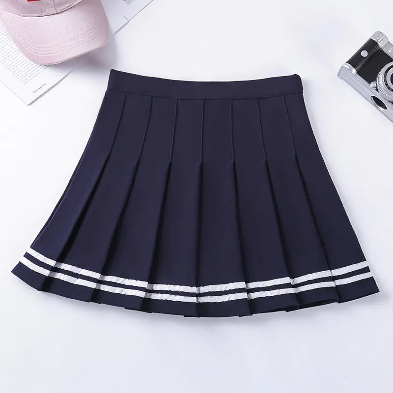 Navy Style Half-Length Striped Elastic Waist Skirt - 888