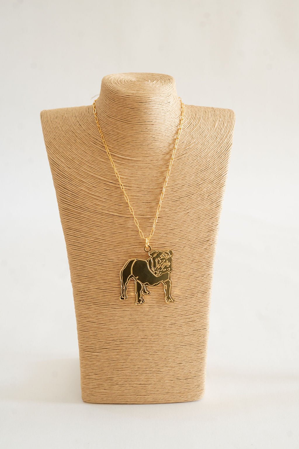 Extra Large Flat Bulldog Charm Necklace - 18k Gold Plated