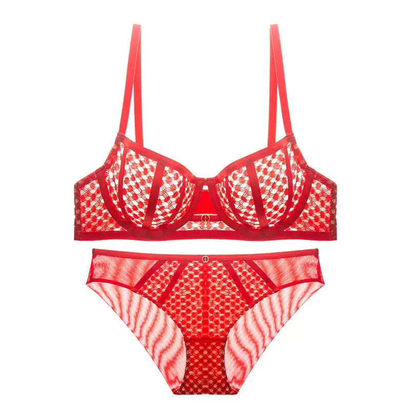 Ultra-Thin Contrast Color Lace Bra Set for Summer - Lingerie