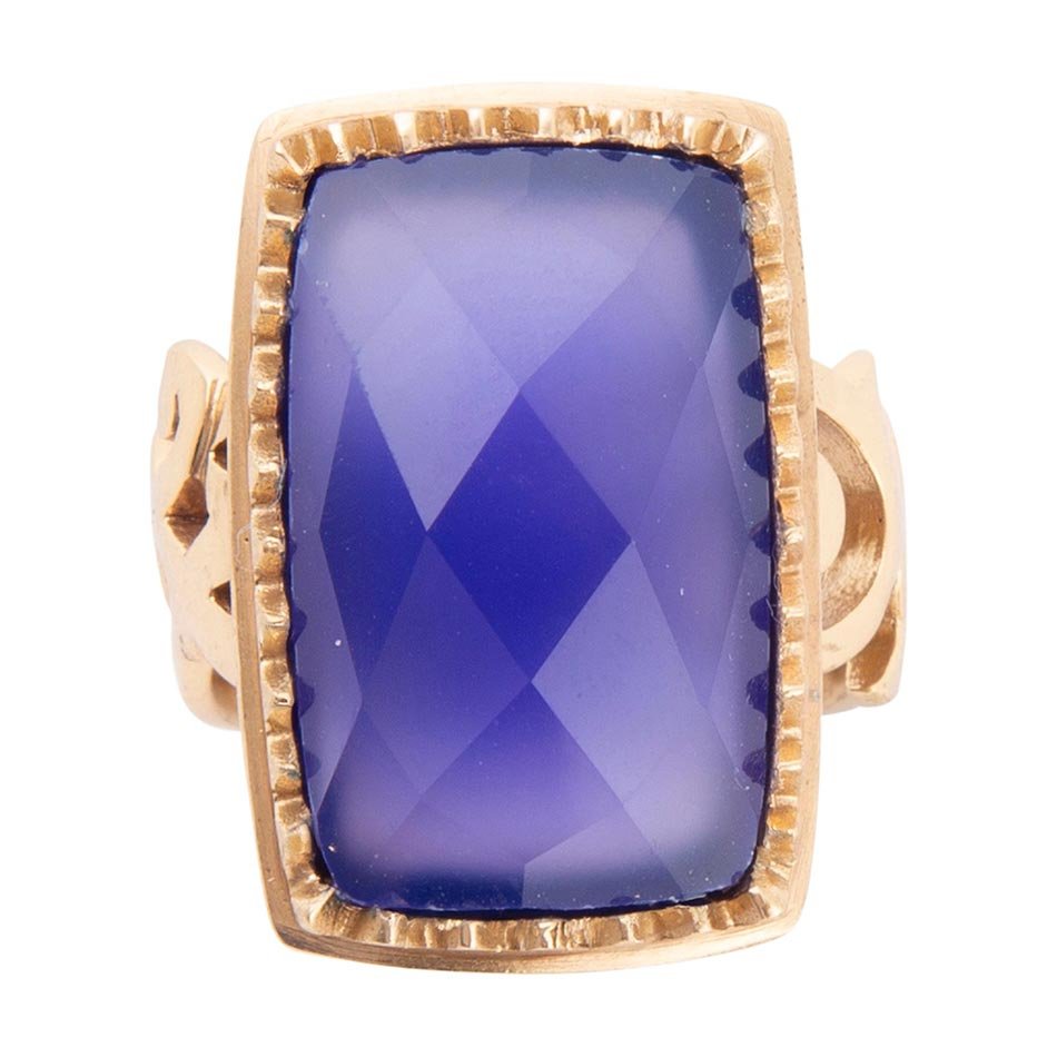 Filigreed Blue Agate Golden Statement Ring