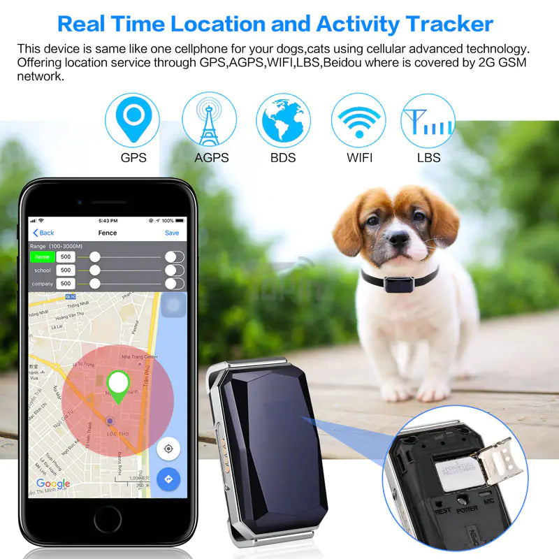 GPS Pet Tracker Collar for Lost Pet Location Tracking - 888