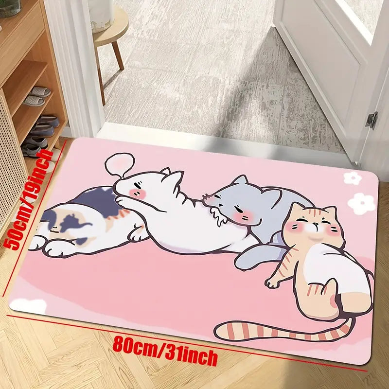 Kawaii Cartoon Cats Non-Slip Floor Mat for Home Decor