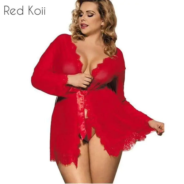 Plus Size Sexy Lace Lingerie with V-Neck Nightgown