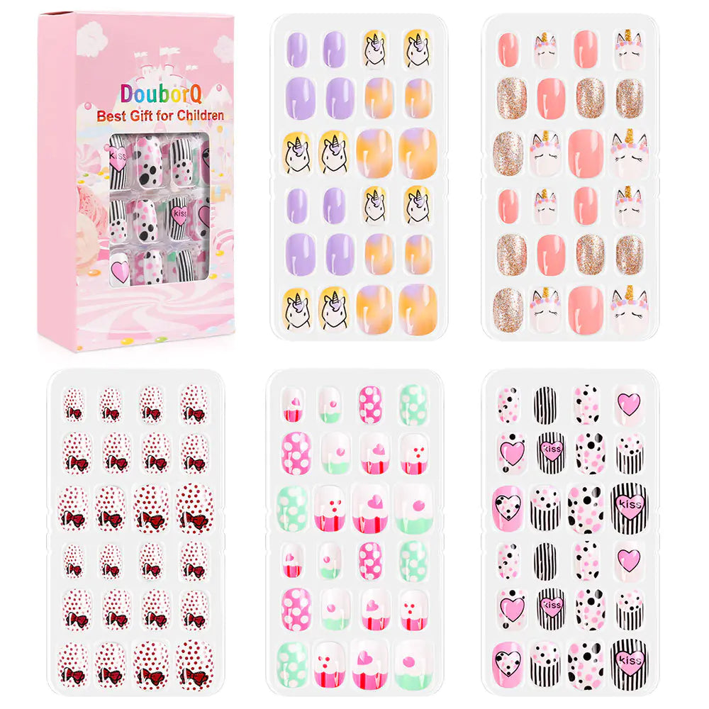 120-Piece Cute Kids Nail Art Fake Nail Set