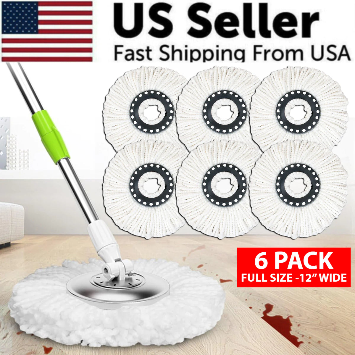6 Pack Replacement Microfiber Mop Head Refill 360° Spin Easy Cleaning For Mop