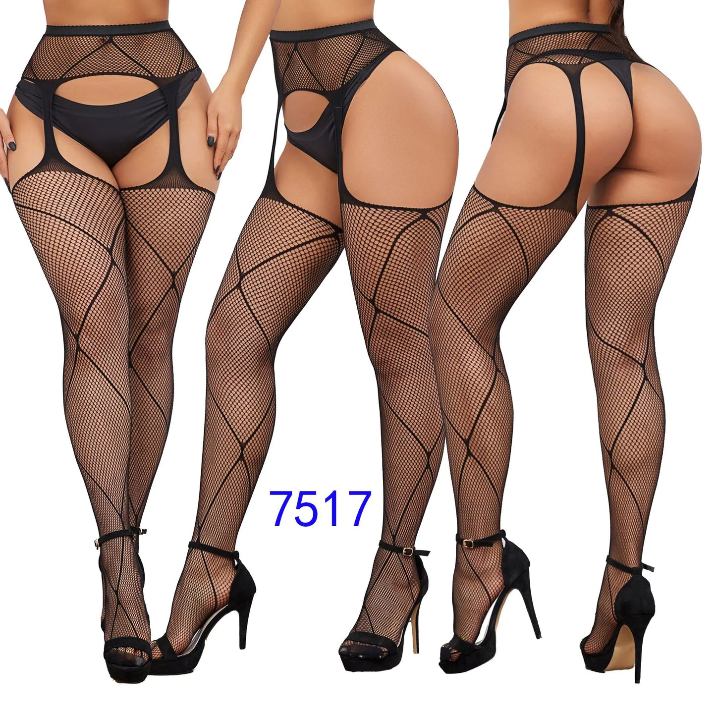 Factory Stock Women's Fishnet Stockings with Floral Design - Lingerie