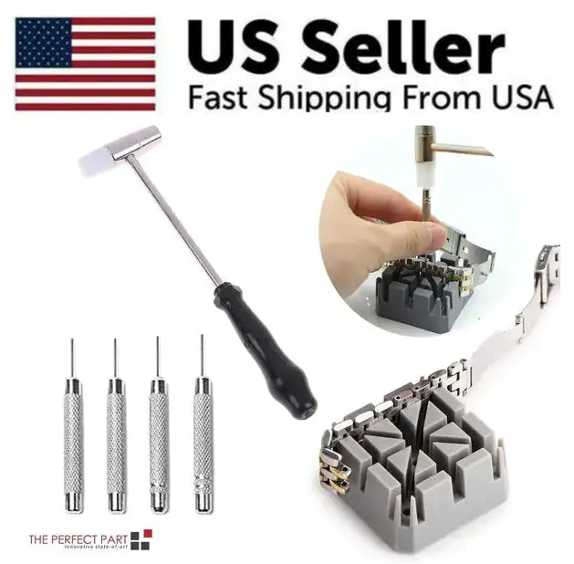 Watch Repair Band Link Remover Tool Kit - Hammer Punch Pins Watch Strap Holder