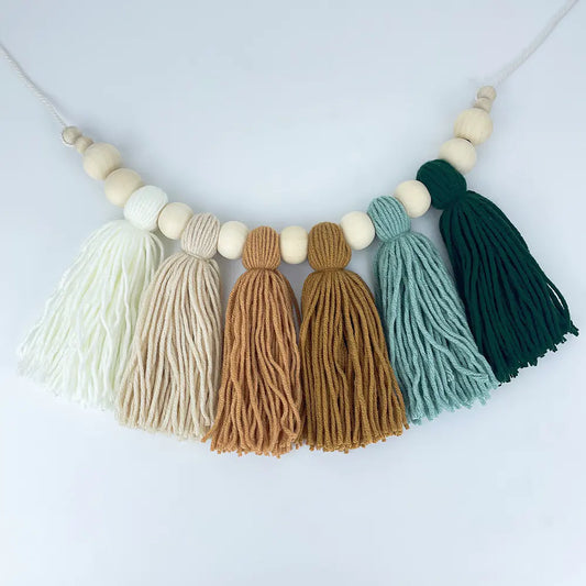 Macaron-Colored Wooden Beads and Tassels Wall Decor