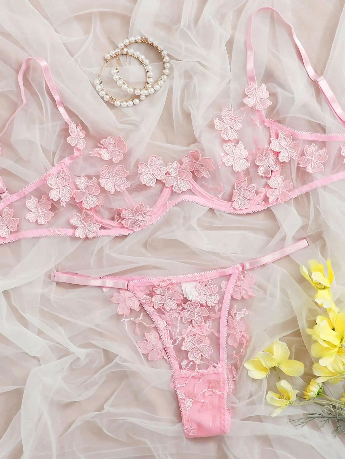 Lace Embroidered Floral Lingerie Set for Women