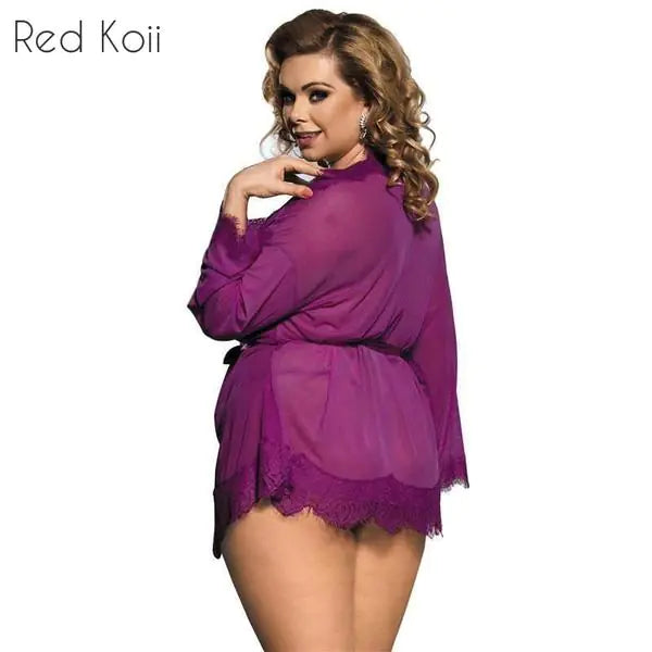 Plus Size Sexy Lace Lingerie with V-Neck Nightgown