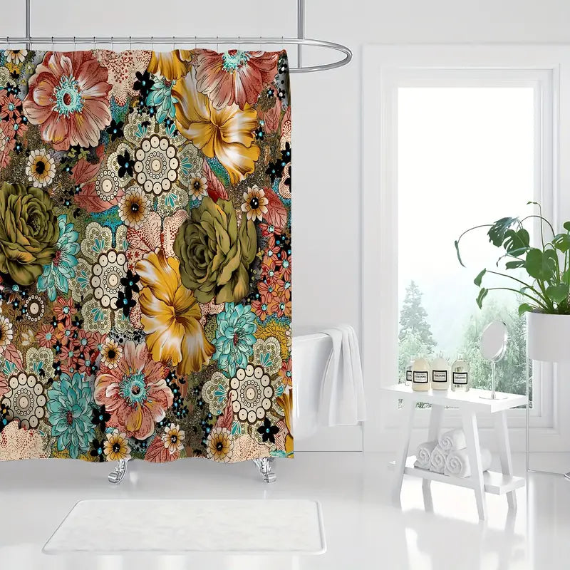 Colorful Bohemian Floral Waterproof Shower Curtain 72x72"