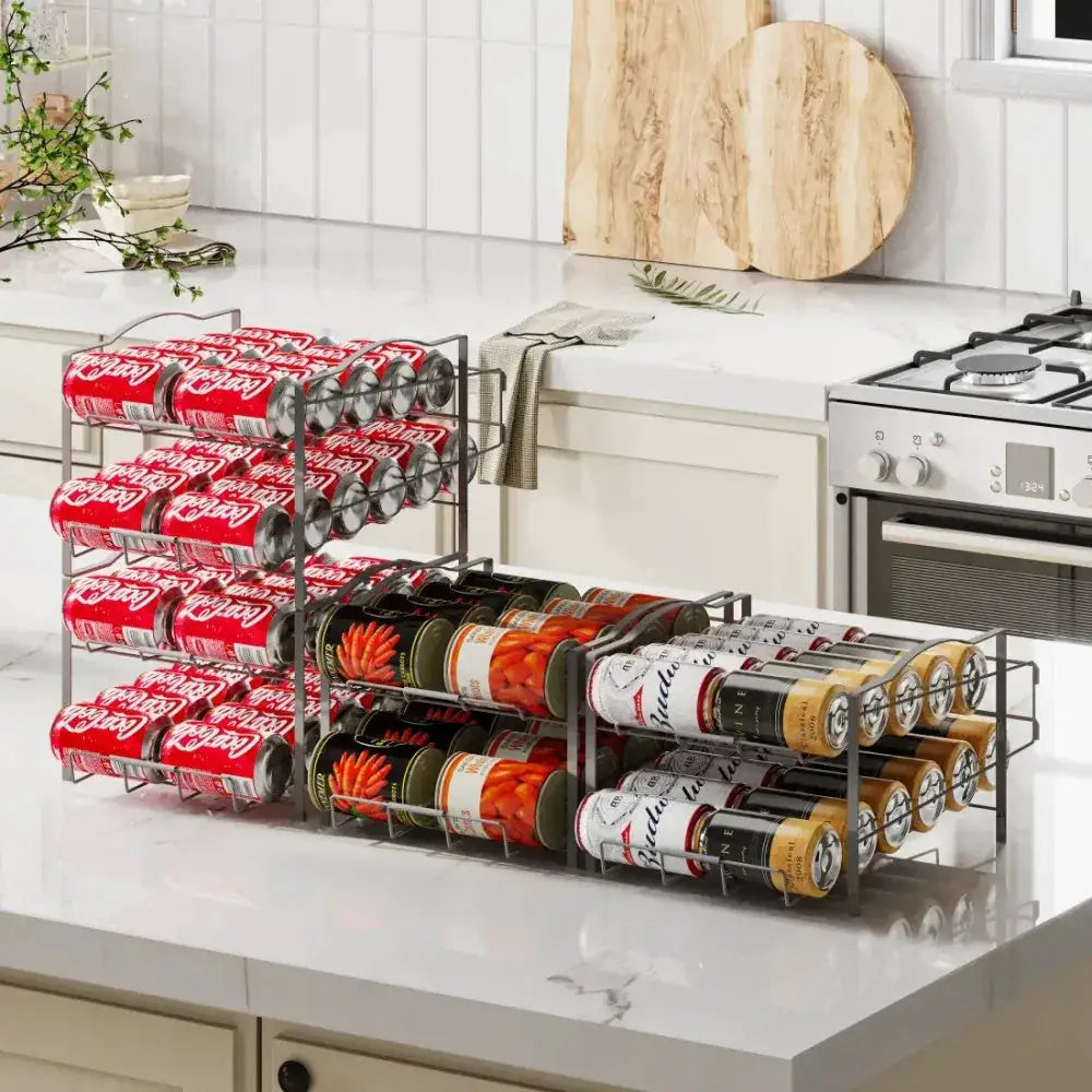 4 Tiers Can Organizer Rack, 48 Cans Soda Can Dispenser Organizer For Refrigerator, Set Of 2 Stackable Beverage Dispenser Rack