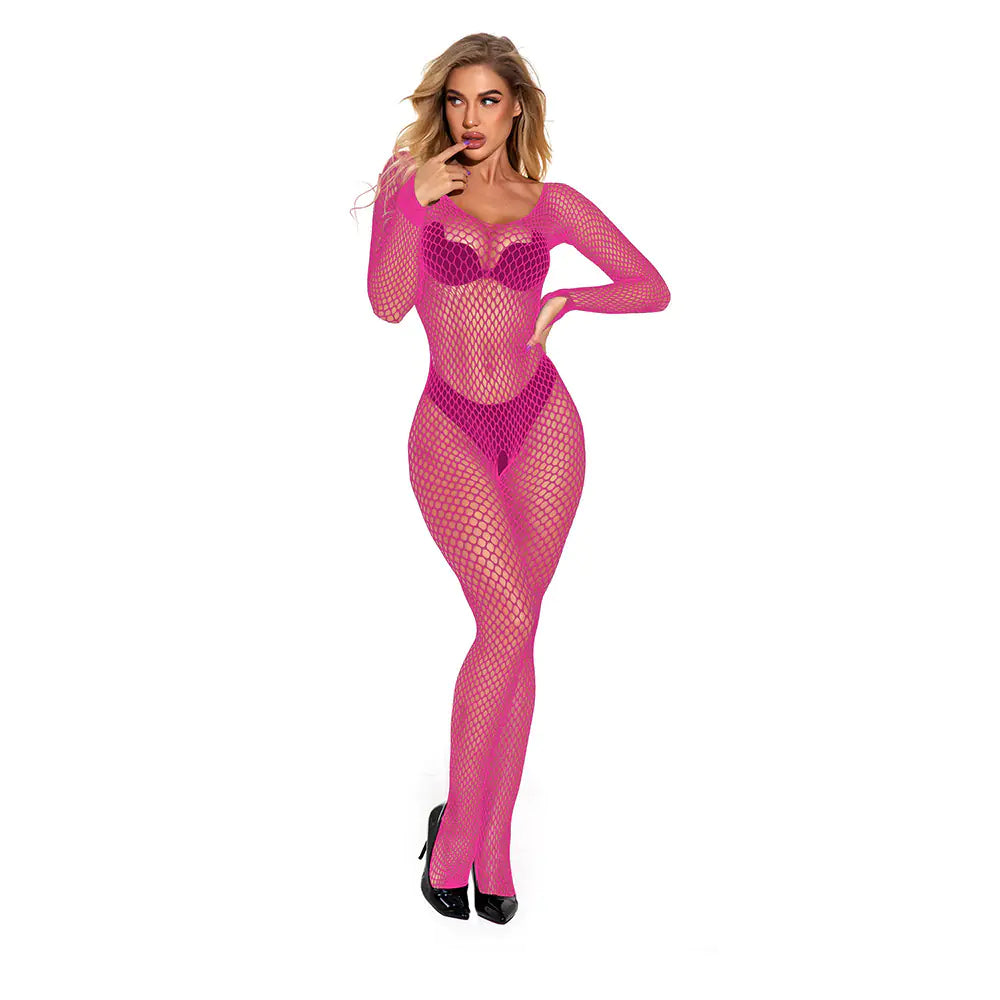 Lace Bodystocking with Open Crotch and Straps - Lingerie