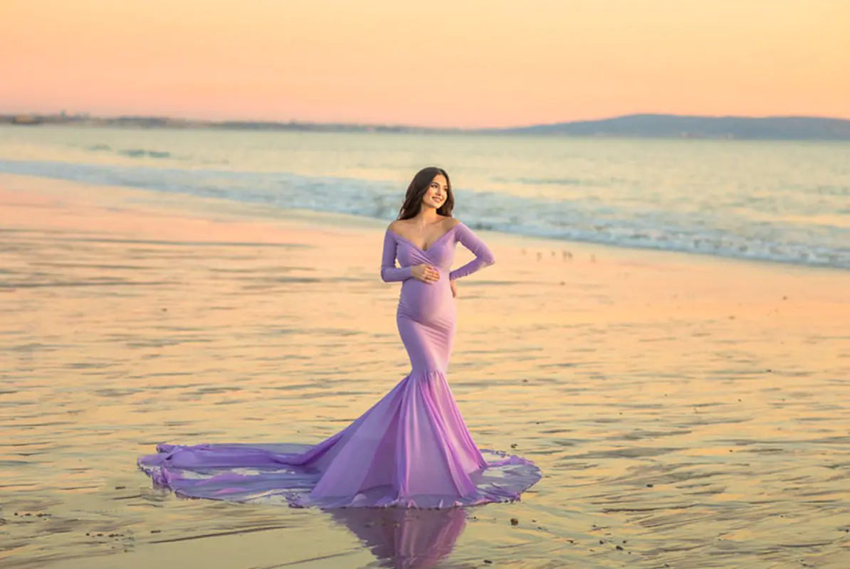 2019 Long Sleeve V-Neck Maternity Photography Gown - 888