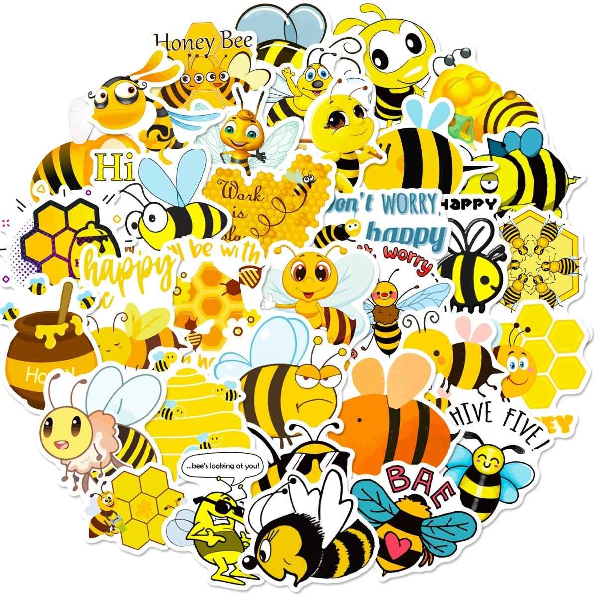 Honey Bee Vinyl Stickers – 50 Waterproof, Non-Duplicate Set