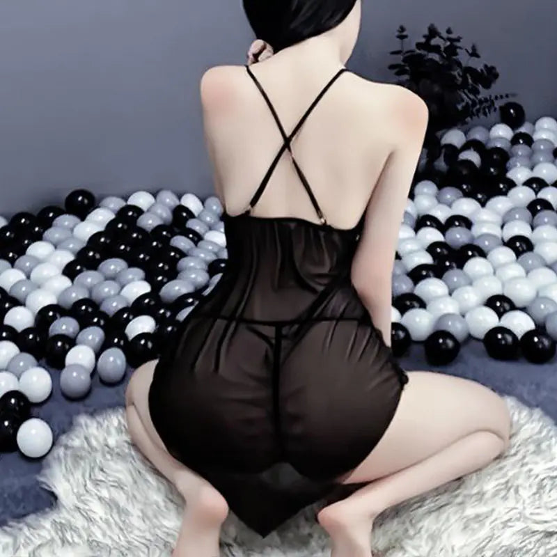Sexy Summer Sheer Mesh Nightgown with Slit Dress - Lingerie