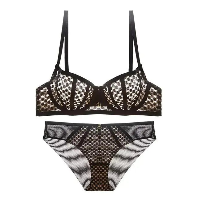 Ultra-Thin Contrast Color Lace Bra Set for Summer - Lingerie