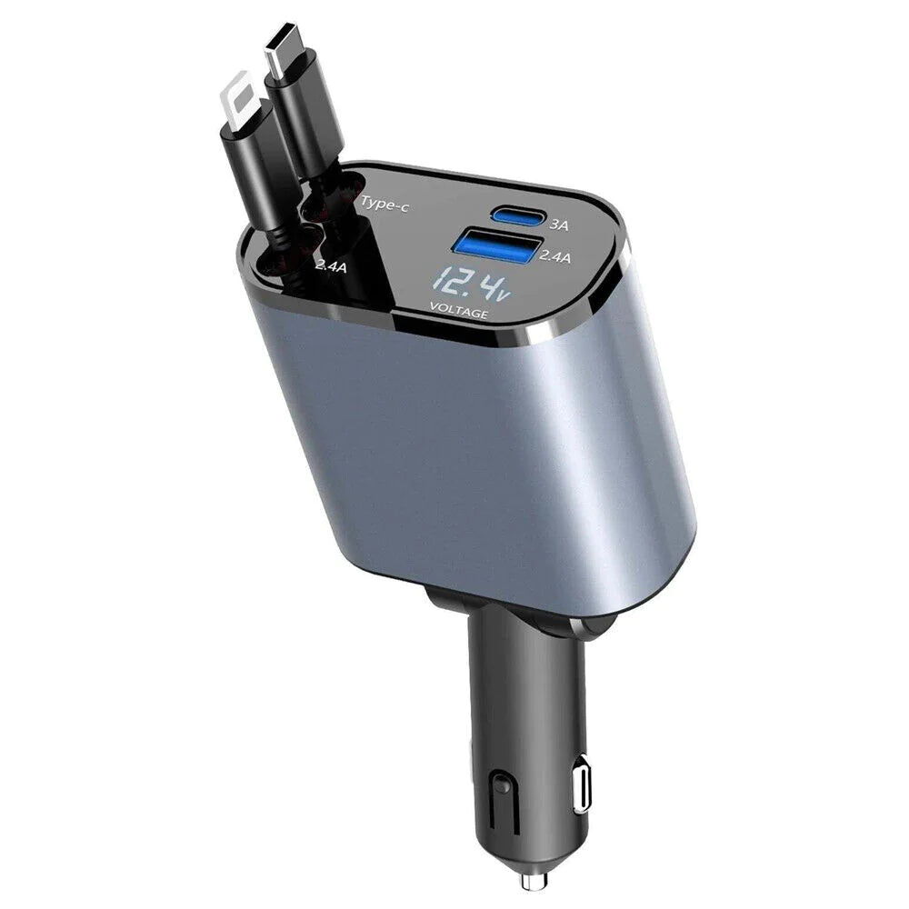 Retractable Car Charger 4 in 1 Fast Car Phone Charger 120W With USB Type C Cable