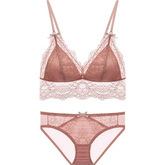 French Lace Wireless Bra Set in Red by BOTHYOUNG - Lingerie