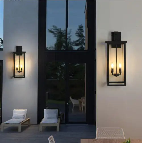 26H 1ps Modern Outdoor Wall Lanterns With Black Metal Frame And Clear Glass, 4 E12 Bulb Socket, Weatherproof Wall Sconces For Porch, Garden, Patio No Bulbs