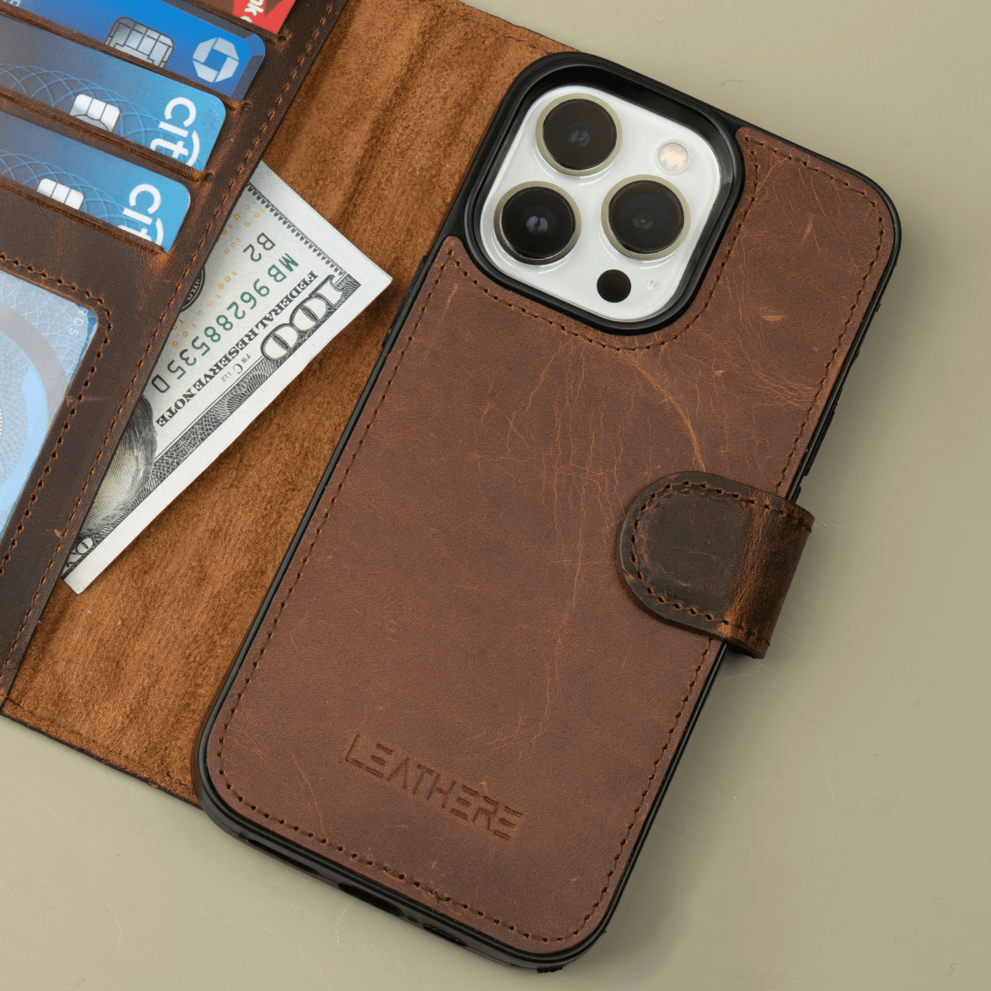 iPhone 16 Series Dark Brown Wallet Case - New York