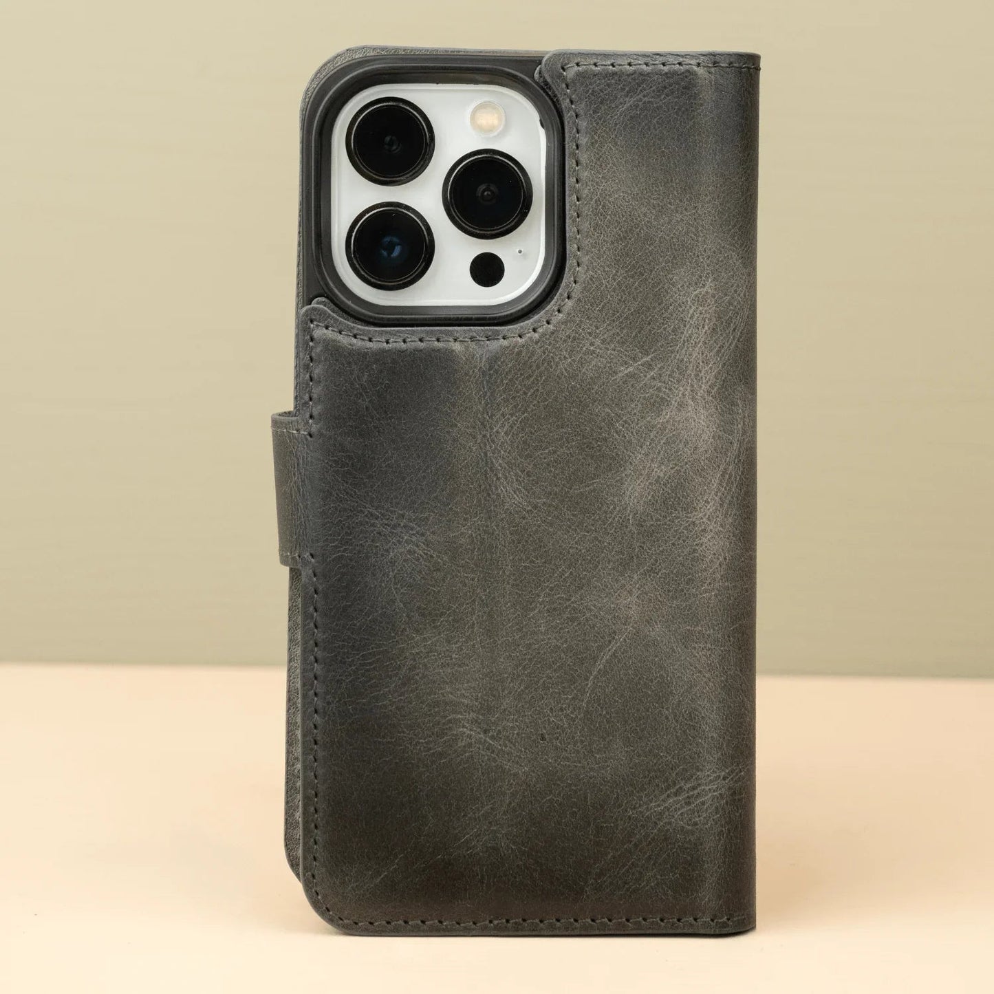 iPhone 16 Series Grey Leather Wallet Case - New York