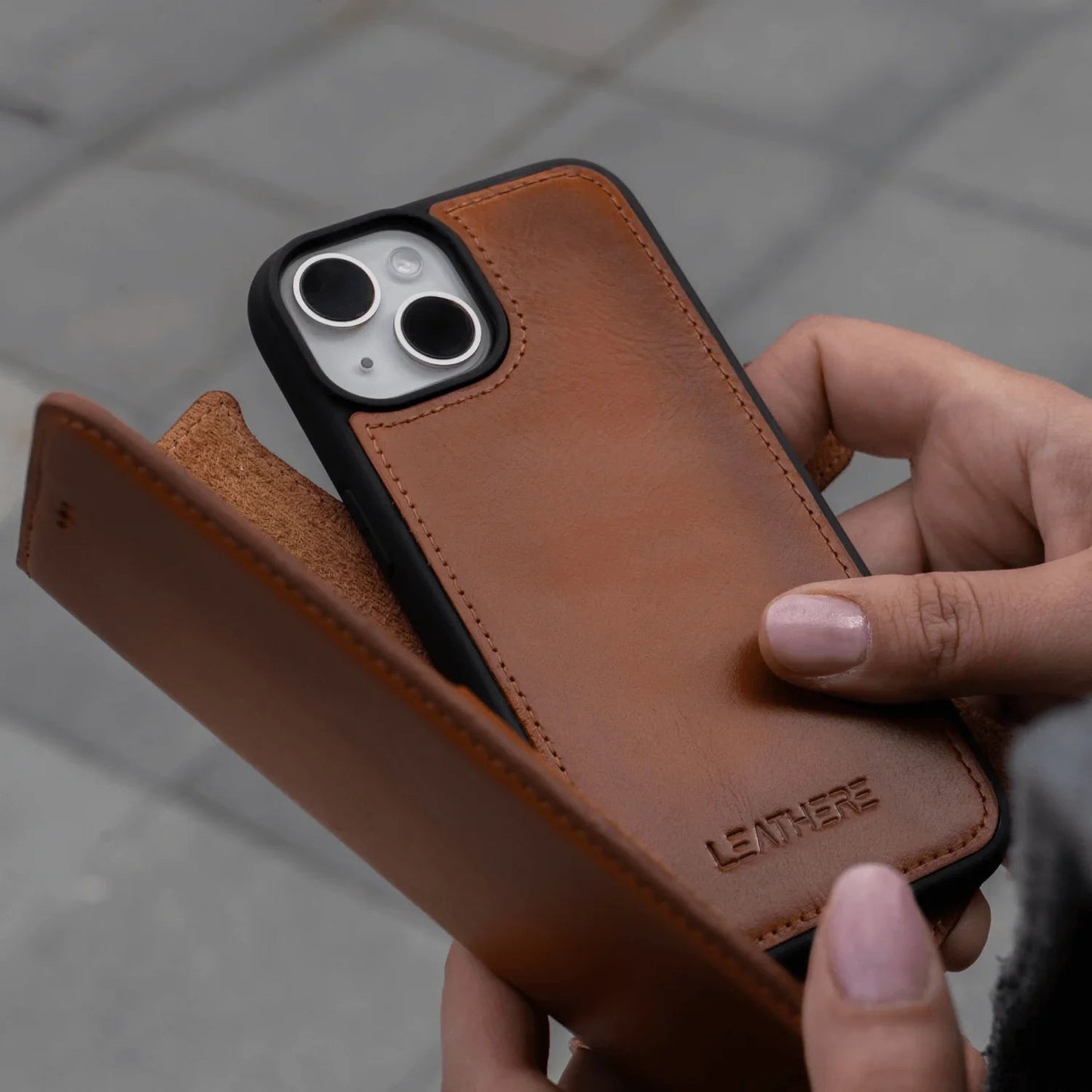 iPhone 16 Series Grey Leather Wallet Case - New York