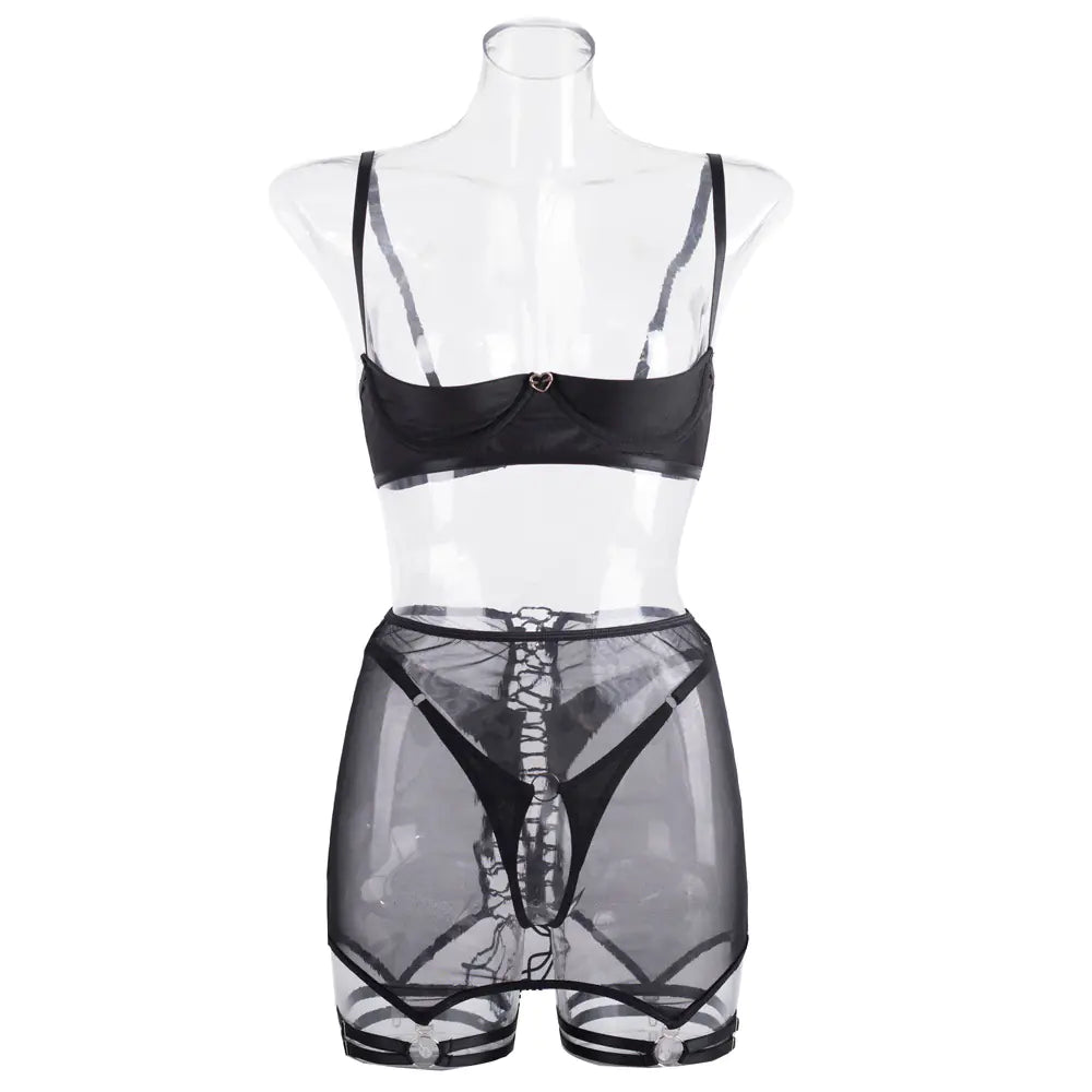 Black Sheer Lace Lingerie Set with Back Tie LS1527