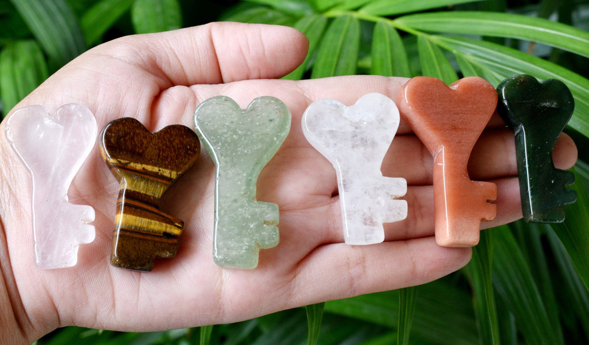 Polished Hand Carved Crystal Key, Gemstone Keys Home Decoration