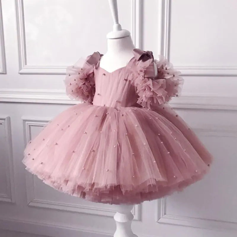 Baby Girl Pearl Mesh Tutu Lace Dress for Special Occasions  - 888