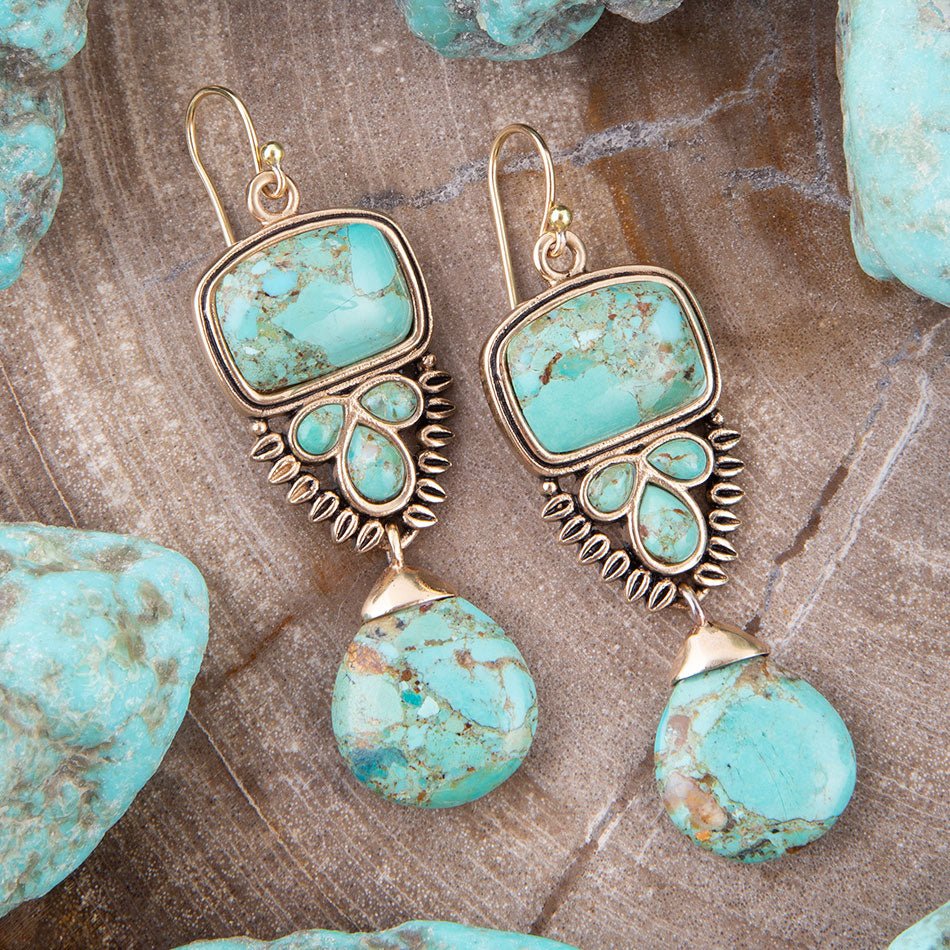 Imara Blue Turquoise and Golden Statement Earrings