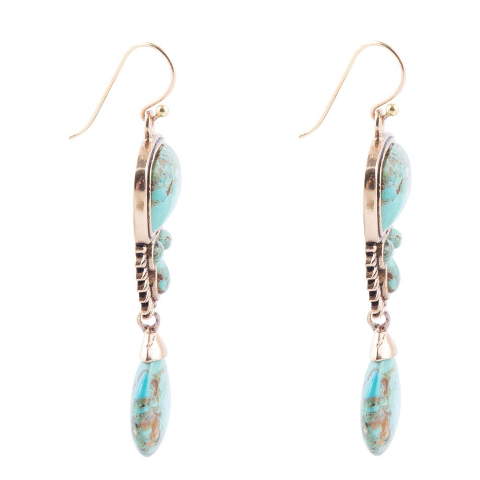 Imara Blue Turquoise and Golden Statement Earrings