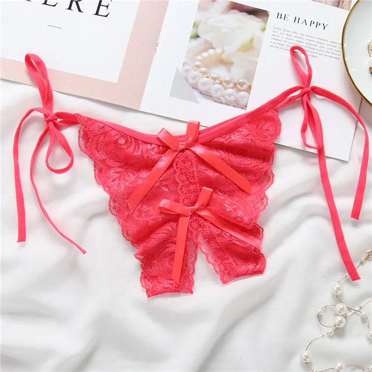 Lace-Trimmed Open-Crotch T-Back Panties for Women - Lingerie