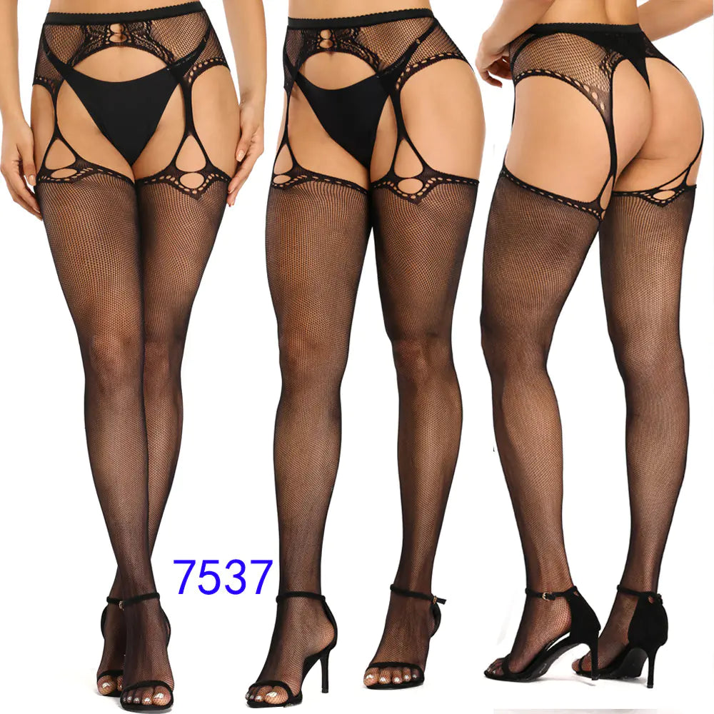 Factory Stock Women's Fishnet Stockings with Floral Design - Lingerie