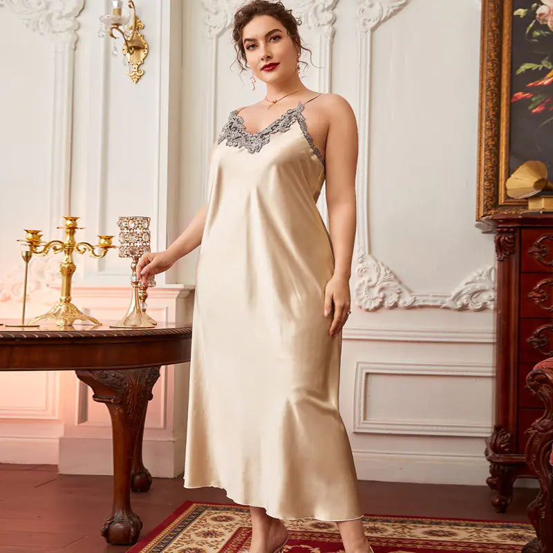 Plus Size Contrast Lace Cami Sleepwear Dress - Lingerie