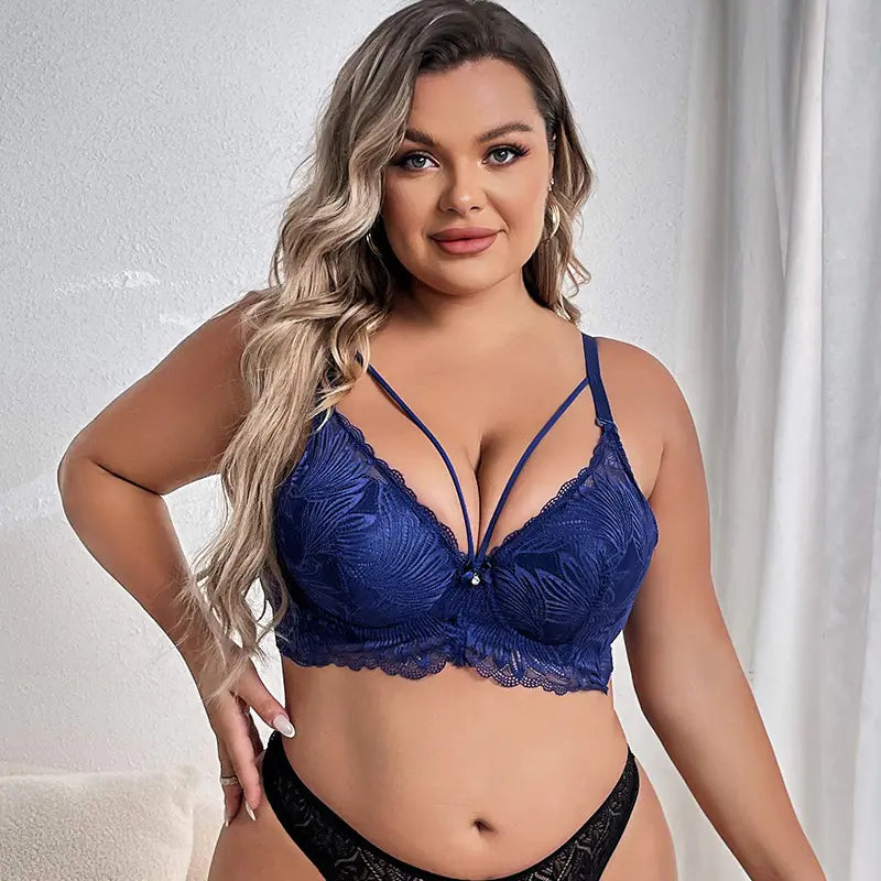 Large Size Women's Adjustable Lace Bra with Thin Straps - Lingerie