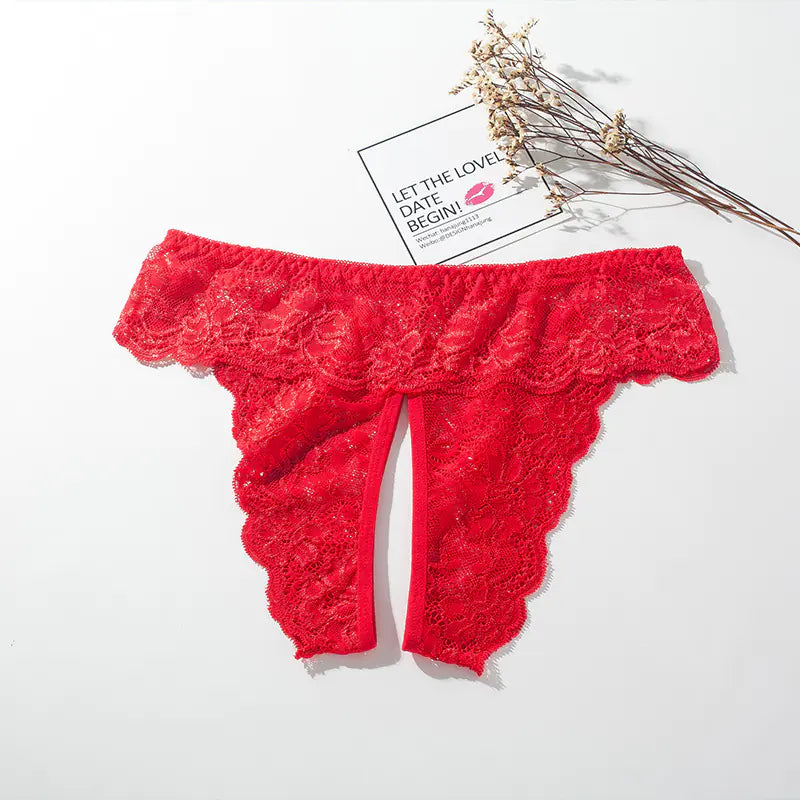 Large Size Open Crotch Lace Panties for Daily Wear - Lingerie