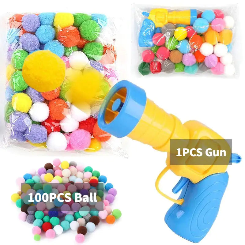Interactive Plush Ball Shooting Gun Toy for Cats - Mini Pompom Launcher for Self-Play and Indoor Entertainment